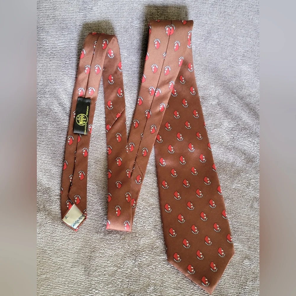 Vintage Yves Saint Laurent Brown Silk Scarf w/ Red and Gray Leaf Print LIKE NEW - Picture 5 of 6